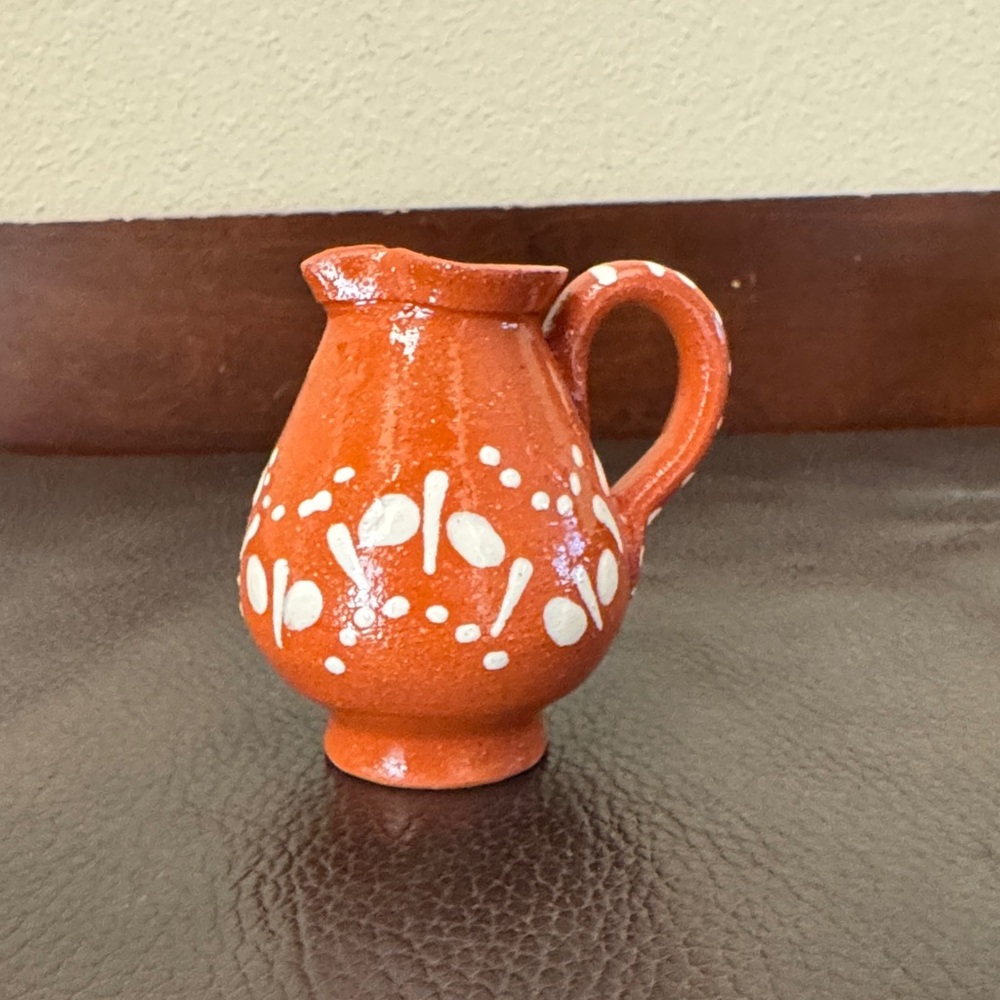 Mini Terracotta Water/Wine Pitcher with White Dots Handcrafted in Mexico